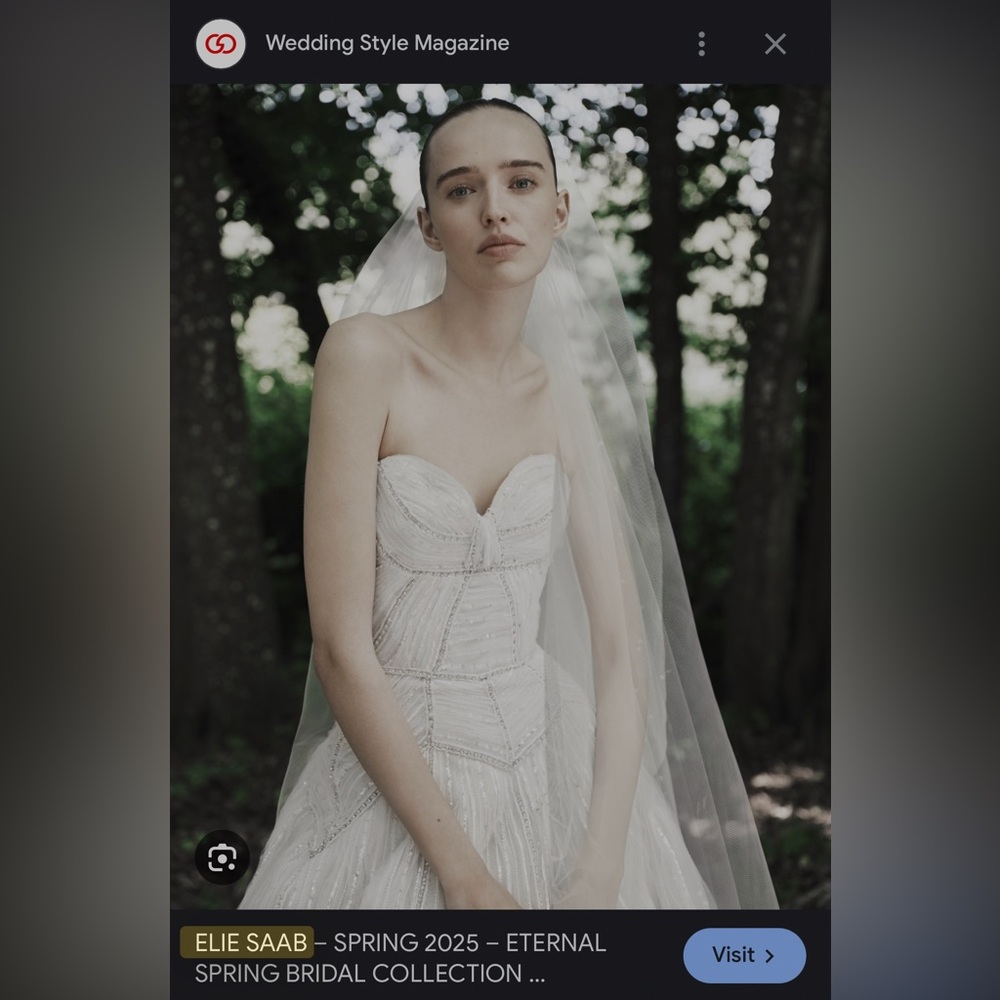 Elie Saab Wedding Dress, New, Size 2 with headpiece. Spring/Summer 2025